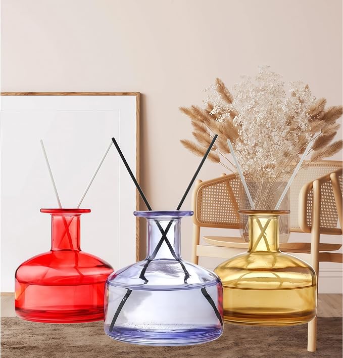 Purple Empty Glass Reed Diffuser Bottles,300ml Refillable Diffuser Bottle for Essential Oils,Aromatherapy Container for DIY Replacement Diffuser,Fragrance Decoration,Crafts Decor,Small Flower Vase