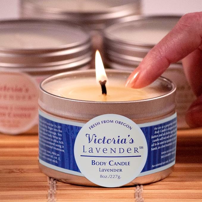 Lavender Massage Oil Candle Wax - Aromatherapy Candle that Turns Into Rub Oil, Ideal Relaxation, Meditation, & Spa Massage, Made in the USA, Travel Size Body Candle by Victoria's Lavender - (8 Oz)