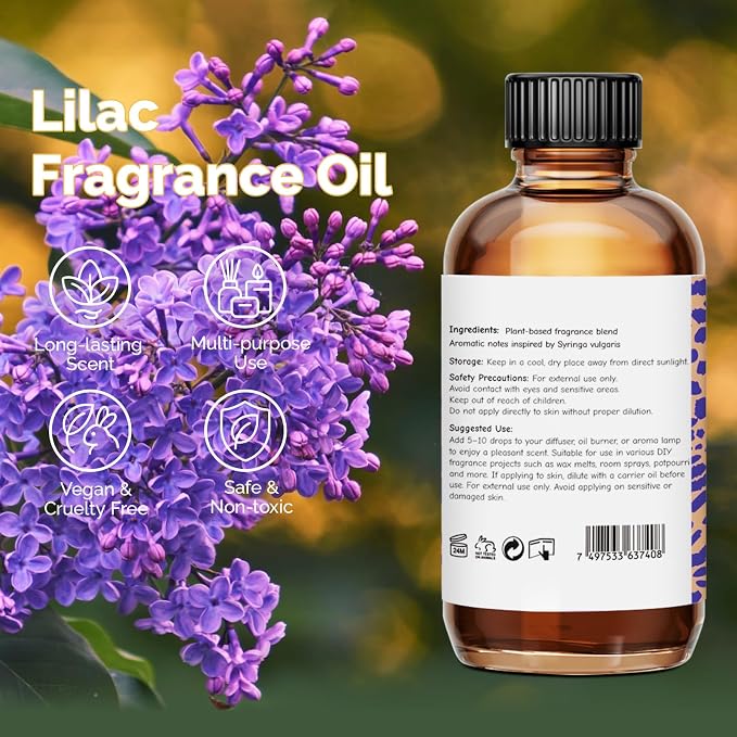 GM Gumili Lilac Fragrance Oil 2 Oz, Natural Scent Oil for Home Essential Oils Diffuser, Candle Making, Soap Making, DIY Body Oils, Perfume, Body Mist, Spray - Floral Scent