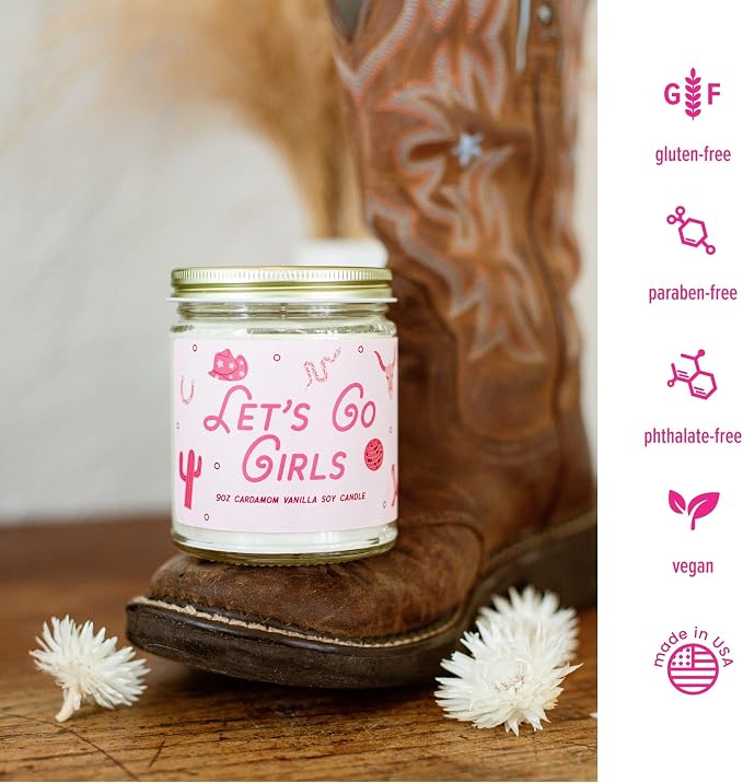 Austy Lou Let’s Go Girls Scented Jar Candle, Cardamom Vanilla with Tonka, Cedar & Spices, 9 oz Soy Wax Candle, Cotton Wick, Vegan & Phthalate-Free