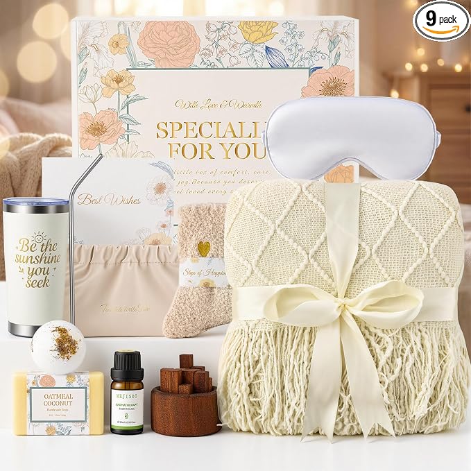 Birthday Gifts for Women, Get Well Gift Baskets for Women, Care Package Self Care Gift Box Thinking of You Inspirational Valentines Day Gift Set for Her Wife Firends, Beige