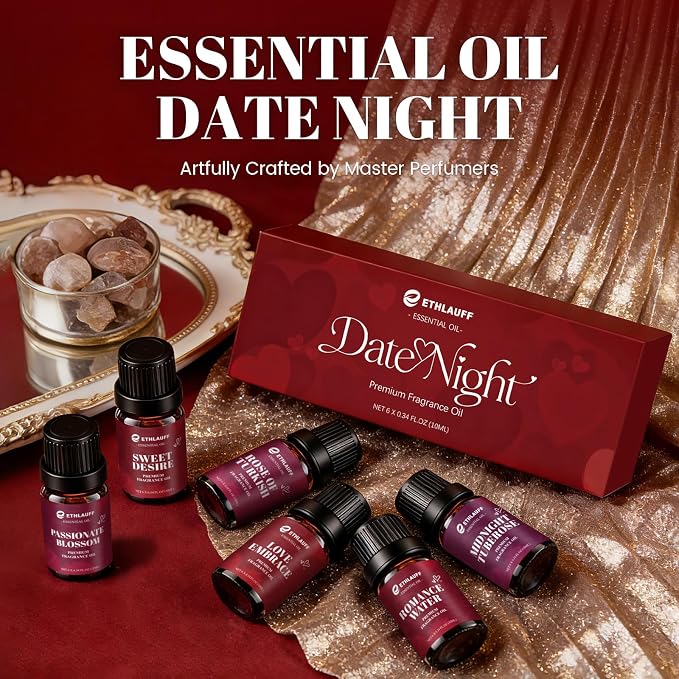 Date Night Fragrance Oils Set, Premium Essential Oils Set for Candle & Soap Making, Scented Oils for Perfume, Rose of Turkish, Romance Water, Valentines Day Gifts for Women