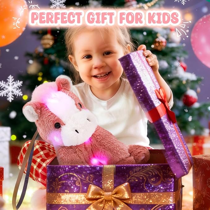 WEWILL 12'' Light up Horse Stuffed Animal Plushie Horse Plush Toy Night Lights Glowing Soft Pony Plush Birthday Children's Day Gifts for Kids,Girls,Boys