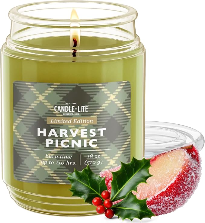 Candle-lite Fall Scented Candles, Anjou Pear and Apple with Gilded Amber, 18 oz Single-Wick Jar Candle, Proudly Poured in USA, Autumn Home Decor, 110 Hours of Burn Time, Ideal Gift for Men and Women