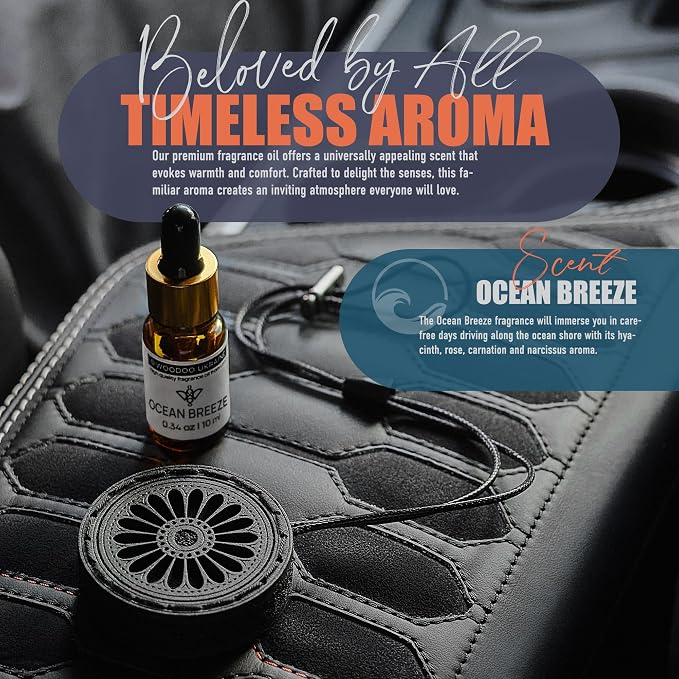 Handmade Wood Car Air Freshener — Best Wheels Designed Refillable Essential Oil Diffuser — Long Lasting Ocean Breeze Fragrance Oil 10 ml — Car Accessories Gift Box