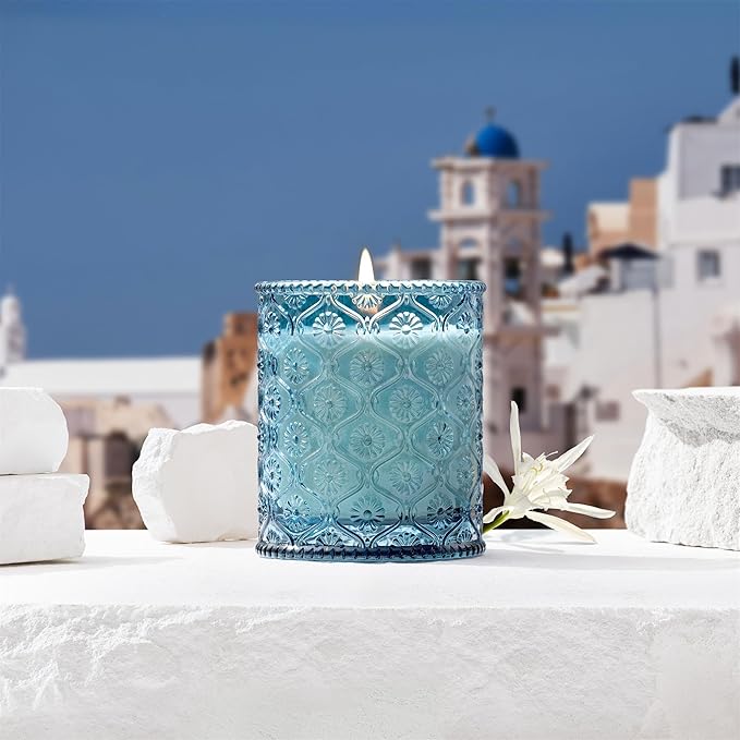 LA JOLIE MUSE Santorini Salt Air Scented Candles for Home, Soy Wax 40 Hrs | Luxury Blue Jar Candle, Natural Clean Non Toxic, Fresh Summer Ocean Candles, Relaxing Gifts for Women & Men, Bergamot & Sea