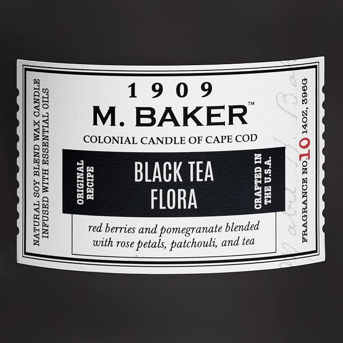 Colonial Candle Black Tea Flora Scented Jar Candle | 2-Wick Natural Soy Blend Wax Candle for Home | Relaxing Aromatherapy Candle Infused with Essential Oils | M. Baker Apothecary Glass Jar Candle