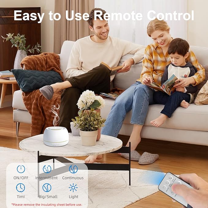 SEEDSEEL 300ML Essential Oil Diffuser - 8 Hours Run Time, Aromatherapy Diffuser with Remote Control, 7-Color LED Lights for Home, Bedroom