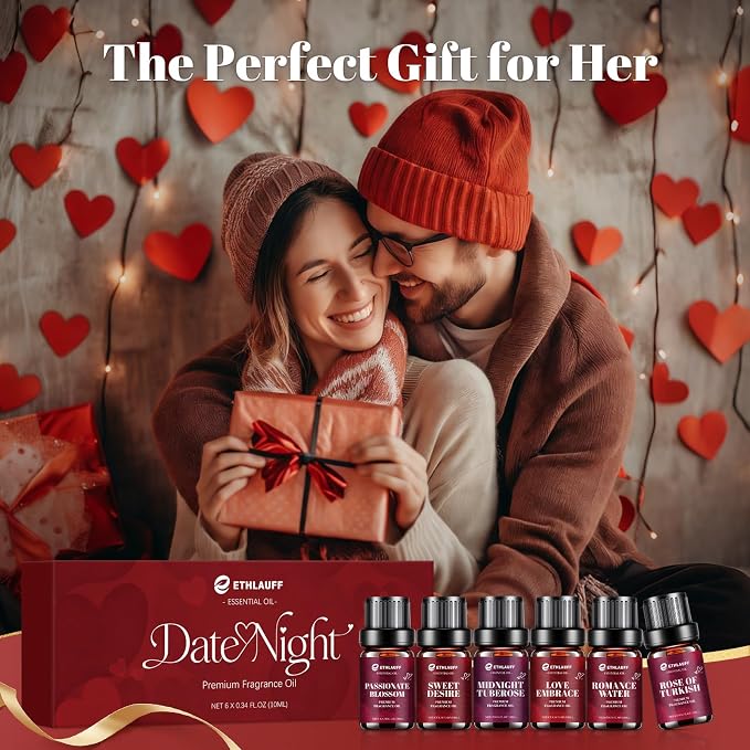 Date Night Fragrance Oils Set, Premium Essential Oils Set for Candle & Soap Making, Scented Oils for Perfume, Rose of Turkish, Romance Water, Valentines Day Gifts for Women