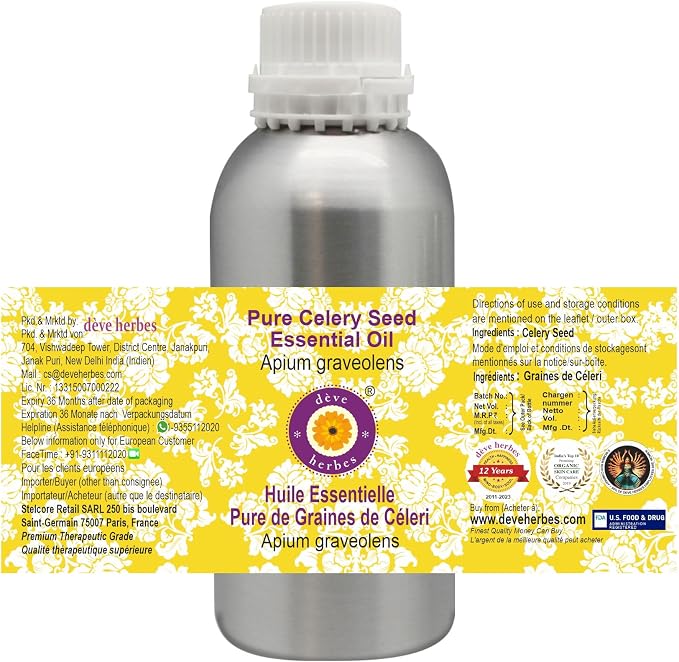 Deve Herbes Pure Celery Seed Essential Oil (Apium graveolens) Steam Distilled 1250ml (42 oz)