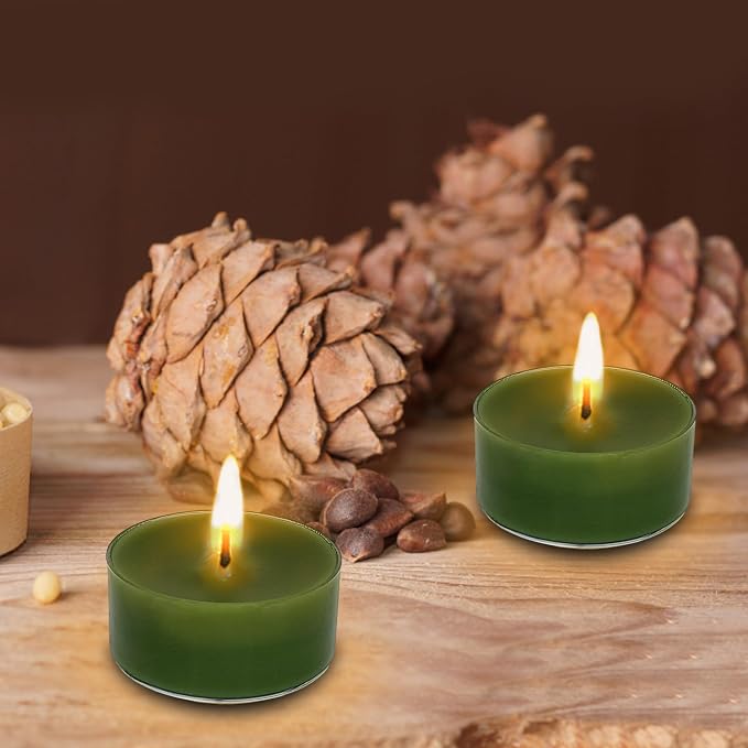Green Tea Lights Set of 24, Handmade Tealight Candles, Cedar Scented Tea Candles, Long Burning Tealights for Wedding Meditation Home Spa Decor Gift
