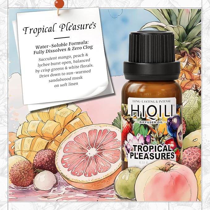 HIQILI Tropical Pleasures Diffuser Oil for Water or Waterless Diffusers, Inspired by Este. Lau Der Pleasures Exotic, Passion, Air Freshener Spray - 0.34 Fl Oz