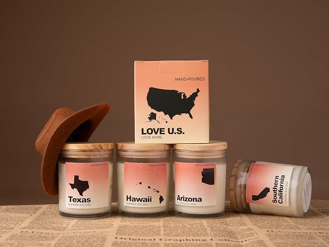 Texas Gifts, Texas Themed & Souvenirs Gifts, Home Sick Sandalwood Scented Candle, Natural Soy Wax & Natural Essential Oils