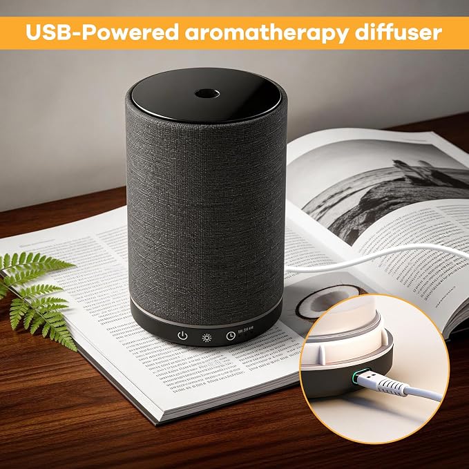 Essential Oil Diffuser with Fabric Cover 150ml Portable USB Plug-in Aroma Diffuser Aromatherapy Oil Diffuser with 7 Colors LED Scent Diffuser with Timer Mini Humidifier for Bedroom Home Office