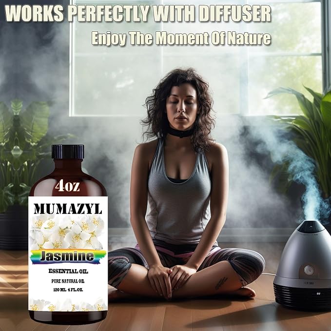 Jasmine Essential Oil, Jasmine Oil 4 Fl Oz 120ML for Diffuser Humidifier Yoga Cleaning DIY Candle Soap Making MUMAZYL Essential Oils