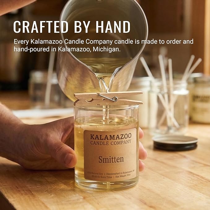 Kalamazoo Candle Company Hand-Poured Soy Wax Candle – 10oz Classic Jar, 60-80 Hour Burn Time – Made in USA, Highly Scented, Phthalate-Free (Smitten)