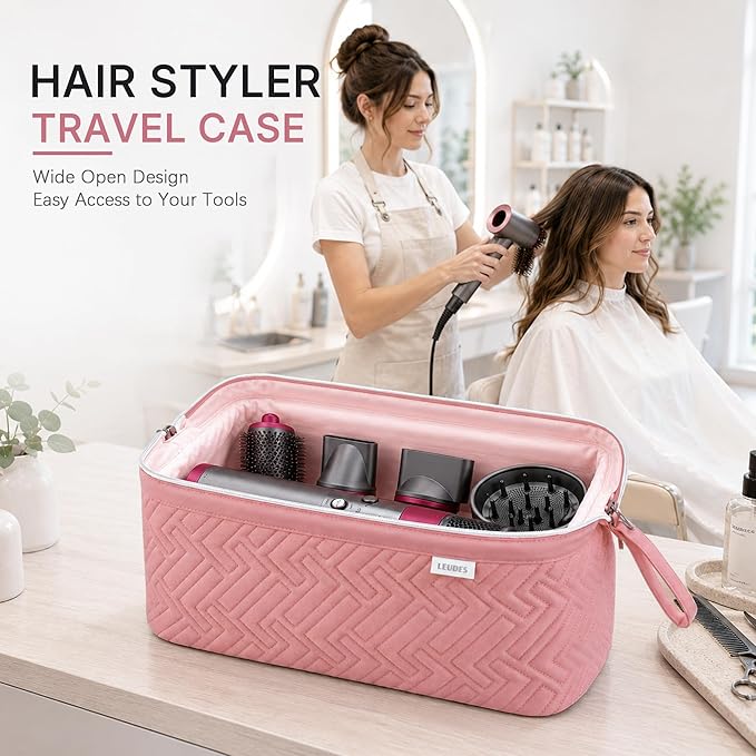 Leudes Hair Tools Travel Bag for Shark Flexstyle Carrying Case Portable Shark Hair Air Wrap Dryer Case Waterproof Dustproof Flat Curling Iron Travel Organizer (Dark Pink)