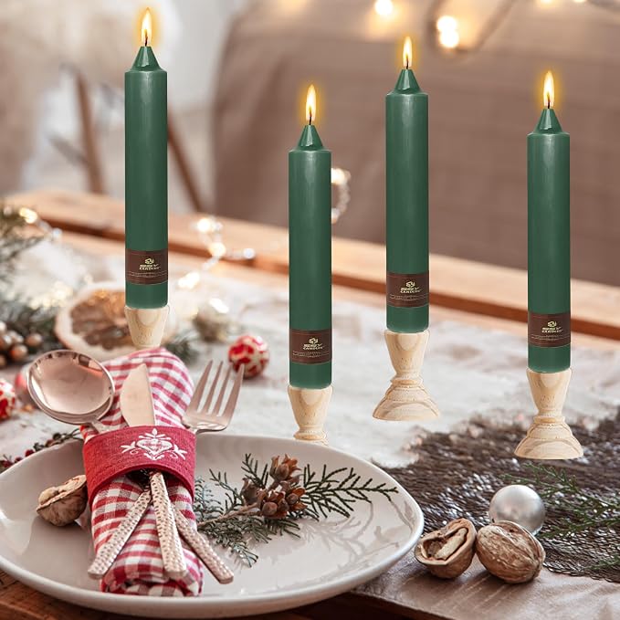 Christmas Green Candle 9 Inch Tall Smokeless Taper Candles 4 Pack Unscented Dinner Candle for Christmas Festive, Halloween Thanksgiving Day Fall Home Decor