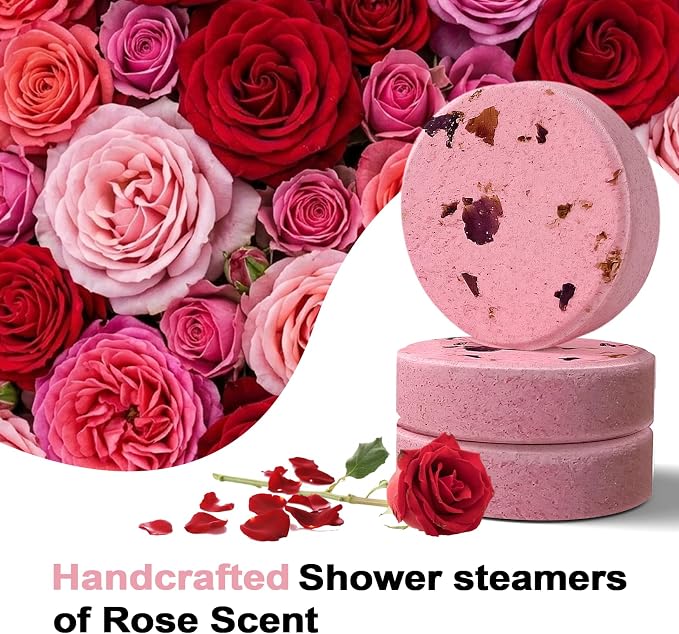 SWCANDY Shower Steamers Aromatherapy Birthday Gifts for Women Travel Essentials, 8 Pcs Rose, Bath Bombs Shower Bombs with Natural Essential Oils, Relaxation Home SPA
