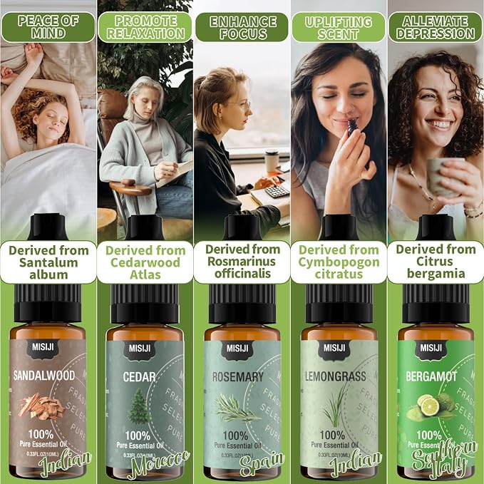 Essential Oils Set-MISIJI Essential Oils for Diffuser for Home,Diffuser Oils Scents for Aromatherapy,Candle&Soap Making,Laundry,Humidifiers 10 Scents Blissful