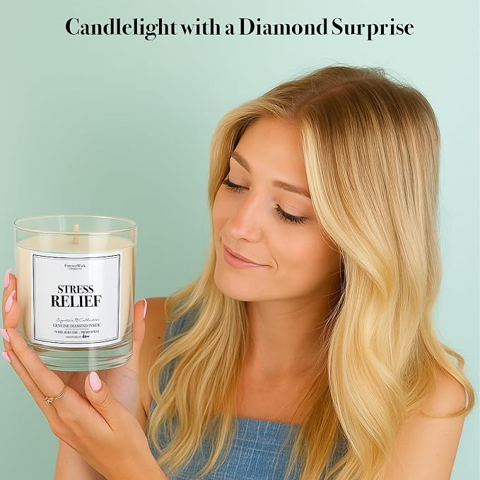 Foreverwick Stress Relief Candle | Diamond Candle Gift | Relaxing Scent | Aromatherapy for Bath, Destress & Clearance | Strong Scented Candles for Decor | 14 oz & 70 Hours Burning Time