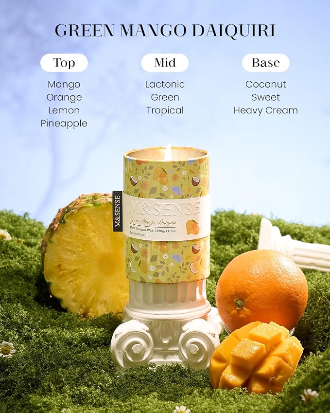 M&SENSE Spring Candle 11.3 oz,Green Mango Daiquiri Scented Candle, Non-Toxin Soy Wax for Home Scented, Floral Candles Gift for Women,Up to 70 Hours Burning Long-Lasting Fragrance