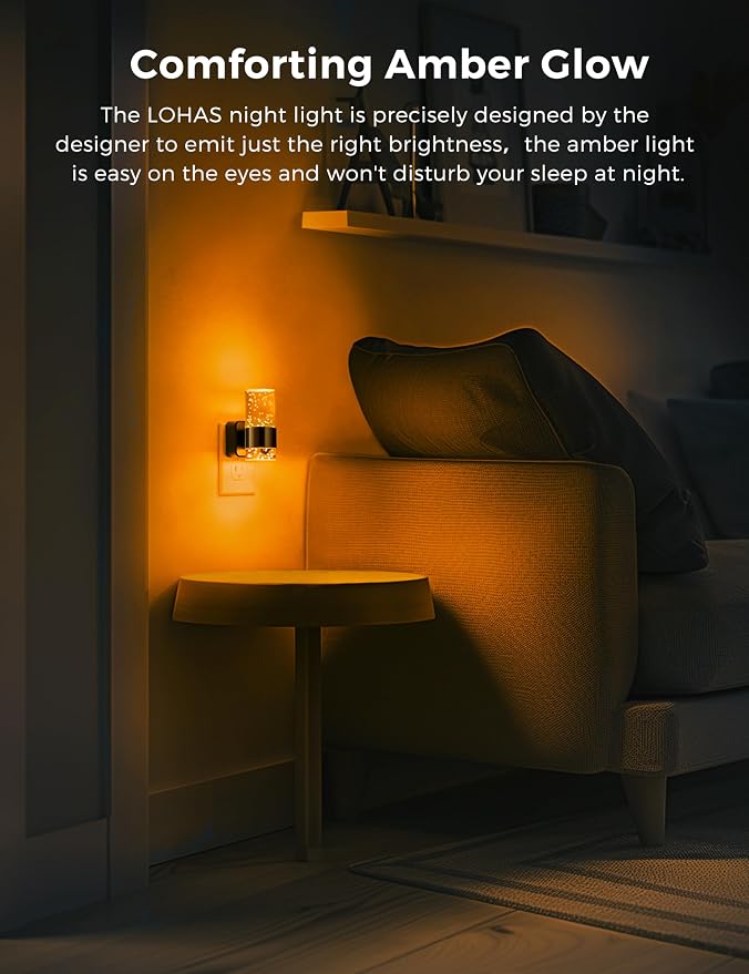 L LOHAS LED Night Light,Dimmable Night Lights Plug into Wall, Acrylic Nightlights with 0-100 LM Adjustable Brightness, Amber Plug in Night Light with Dusk to Dawn Sensor, for Bathroom Hallway
