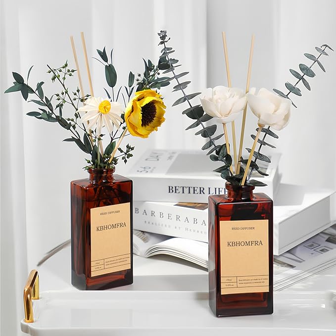 Reed Diffuser Set with Flower, 5.07oz Gardenia Jasmine Tea Diffuser Stick Scent of Fragrance Essential Oil,for Bathroom Diffuser Home Bedroom Office Décor