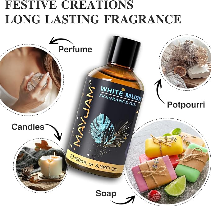 MAYJAM 100ML/3.38FL.OZ White Musk Fragrance Oils with Glass Dropper, Essential Oils for Diffusers for Home, Long Lasting Scented Oils for Diffusers Soap Candle Making