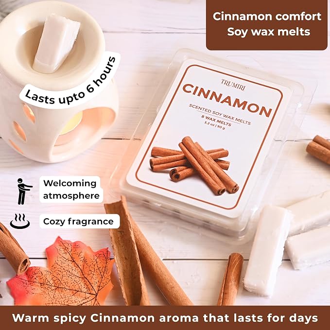 TRUMIRI Cinnamon Scented Wax Melts - Made with Non Toxic Soy Wax and Essential Oils - Long Lasting Strong Scent Pet Safe Candle Wax Cubes Tarts for Warmers - Fall Christmas