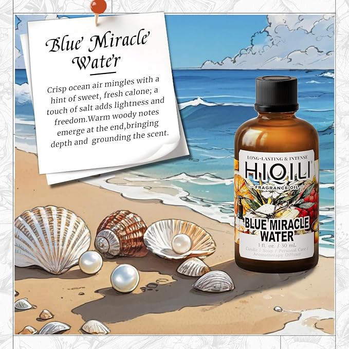 HIQILI Blue Miracle Water Fragrance Oil for Diffuser, Inspired by H.er-mes Ed.Mer-veilles-blu, Candle, Perfume & Soap Making, Crisp Ocean Notes, Long-Lasting Aroma - 1 Fl Oz