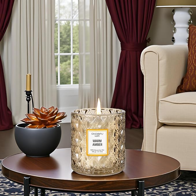 Amber Candles, Luxury Candle for Home Scented, Long Burning Time, Holiday Gifts, All Natural Soy Wax Decorative Candles, Scented Candle Gifts for Men&Women, 8.1oz