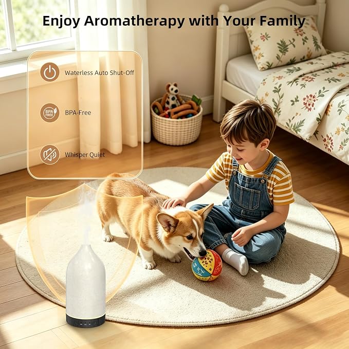 SPLITSKY Essential Oil Diffuser 150ml, Small Aromatherapy Diffuser with Remote Control, 7-Color LED Light, 3 Timer, Quiet Ultrasonic Diffuser with Auto Shut-Off, Easy to Clean for Living Room, Office