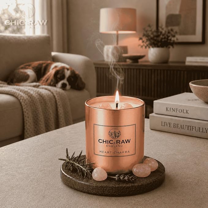 Aromatherapy Candle with 2 Pure Rose Quartz Gems, Scented Candle in Rose Gold, Luxury Long-Lasting Burn Soy Wax, White Tea & Ginger Candle for Home Scented, Unique Healing Gifts,7.05oz