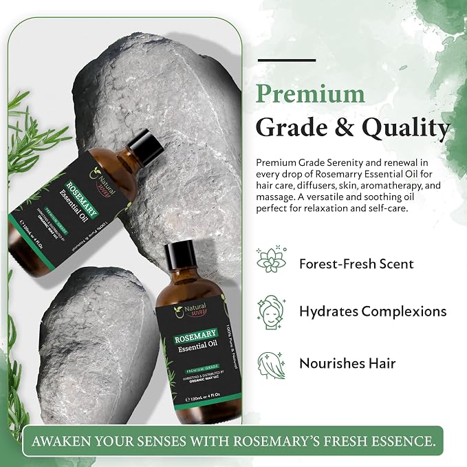 Rosemary Essential Oil | Pure Aromatherapy Oil for Diffusers, Hair Growth, Skin, Scalp Care, Massage | Refreshing Hair Oil for Women & Men | Natural Essential Oil for Diffuser | 4 Fl Oz (120 mL)
