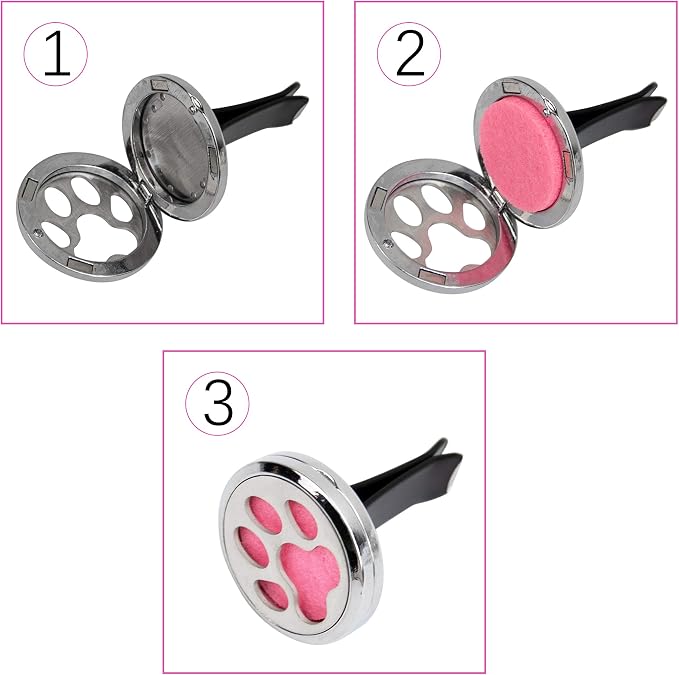 AUEAR, Dog Paw Car Diffuser Vent Clip - 30mm Aromatherapy Essential Oil Car Diffuser Vent Clips with 10 Refill Pads
