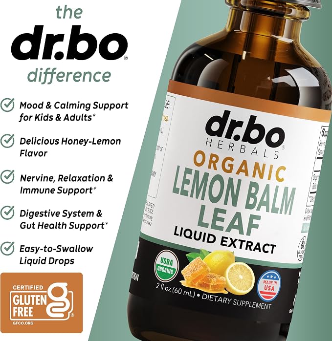 Organic Lemon Balm Extract Tincture - Organic Lemon Balm Leaf Liquid Extract Drops Oil Melissa Officinalis, Calm Relaxation Tea Supplements - Vegan Liquid Drops Tincture Supplement, Kids & Adults 2oz