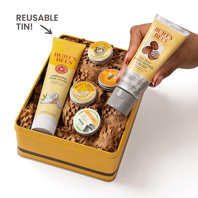 Burt's Bees Valentine's Day Gifts Ideas - Classics Set, 6 Products in Giftable Tin, Cuticle Cream, Hand Salve, Lip Balm, Res-Q Ointment, Hand Repair and Foot Cream