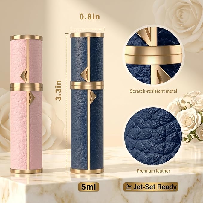2PCS Perfume Travel Refillable Bottle, Luxury Leather Travel Perfume Atomizer 5ml, TSA Approved Leak-Proof Cologne Sprayer for Men Women, Portable Mini Perfume Bottle for Travel, Daily Use and Gift