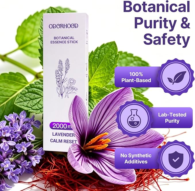 Calming Passive Diffuser Premium Saffron & Lavender Essential Oil Blend | Portable Light Luxury Aromas for Relaxation & Stress Support – Net Wt. 0.07 oz (2g)