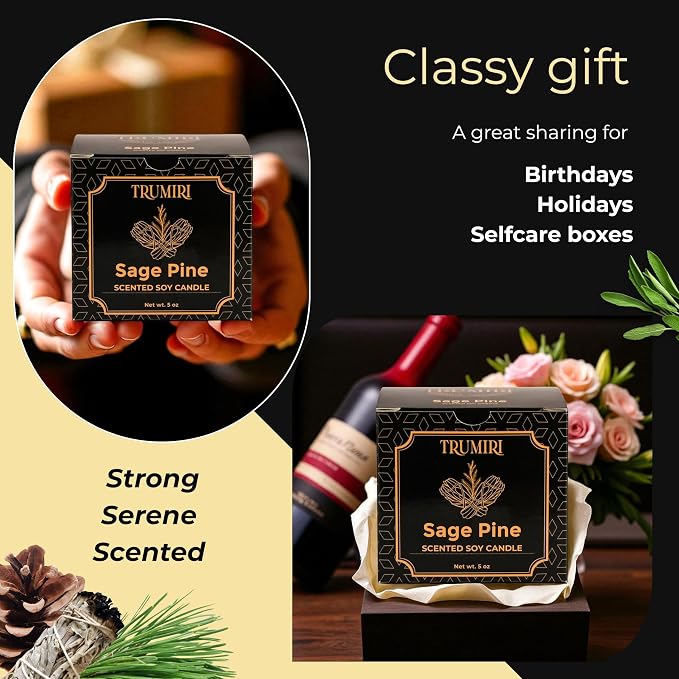 Sage & Pine Candle Strong Scented Soy Candel Natural Non Toxic Velas Aromáticas for Cleansing Gift for Fall Christmas Holidays Pack of 1 5Oz Decorartive Travel Tin