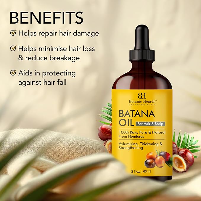 Botanic Hearth Batana Oil for Hair Growth & Hair Treatment Oils 2 Fl Oz | Dr Sebi Inspired, 100% Raw & Pure Batana Oil | Scalp & Hair Treatment for Thickness & Strength | All Hair Types