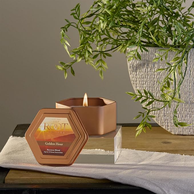 Root Candles Scented Candles in Travel Tin 24-Hour Honeycomb Traveler Handcrafted Beeswax Blend Candle, 4-Ounce, Golden Hour