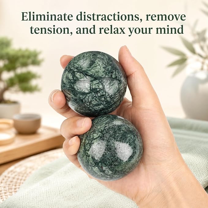 Coolrunner 2'' Marble Baoding Balls Chinese Health Stress Relieve Hand Exercise Hand Massage Hand Balls (Green)