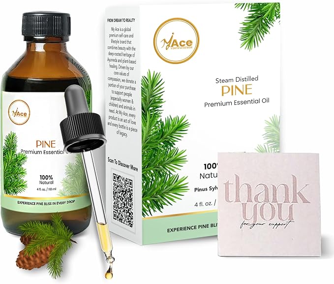 My ACE Pine Essential Oil 4 Fl Oz - 100% Pure & Natural - Premium Grade for Aromatherapy, Diffuser, Skin, Hair, Massage, Candle & Soap Making, Home - Glass Bottle with Dropper - Long Lasting Scent