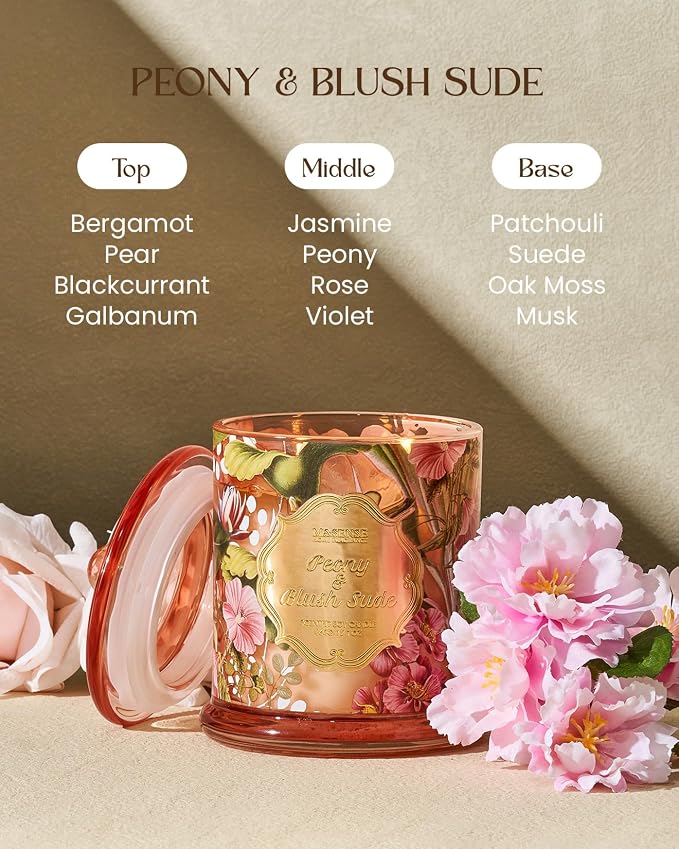 M&SENSE Peony Blush Scented Candle 12.7oz Elegant Summer 2 Wick | Natural Soy Wax, Non-Toxic, Summer Floral Scent, Elegant Gift for Women, 75 Hours Burning