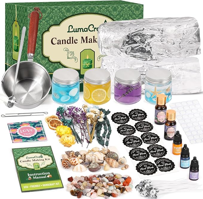 LumaCraft Clear Gel Wax Candle Making Kit – 2.2LB Transparent Jelly Wax with Boutique Fragrance Oils, Dyes, Glass Jars, Wicks & Decor Supplies, Luxury Complete DIY Starter Kit for Beginners & Adults