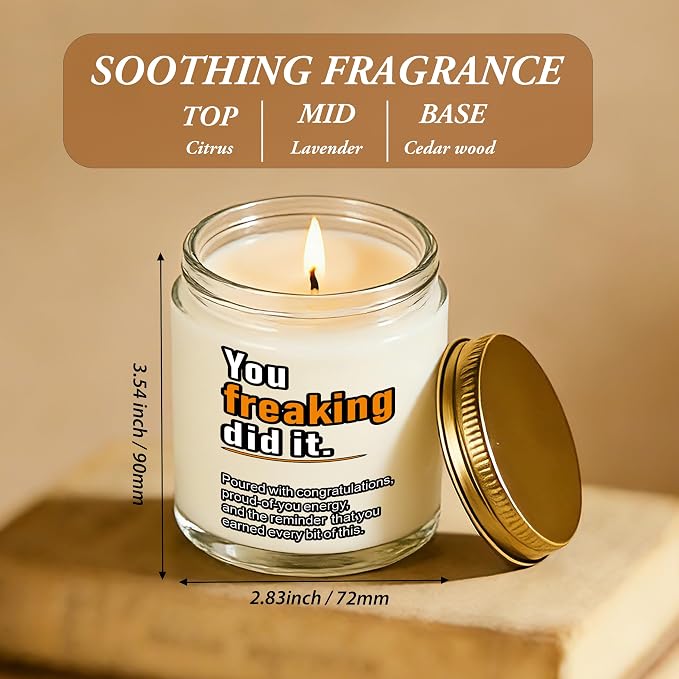 2026 Graduation Gifts for Her Him, Congratulations Grad Decoration for Women Men, Graduate Presents for Masters Degree PHD College High School Nurse, 7oz Funny Lavender Scented Candle, Style-H