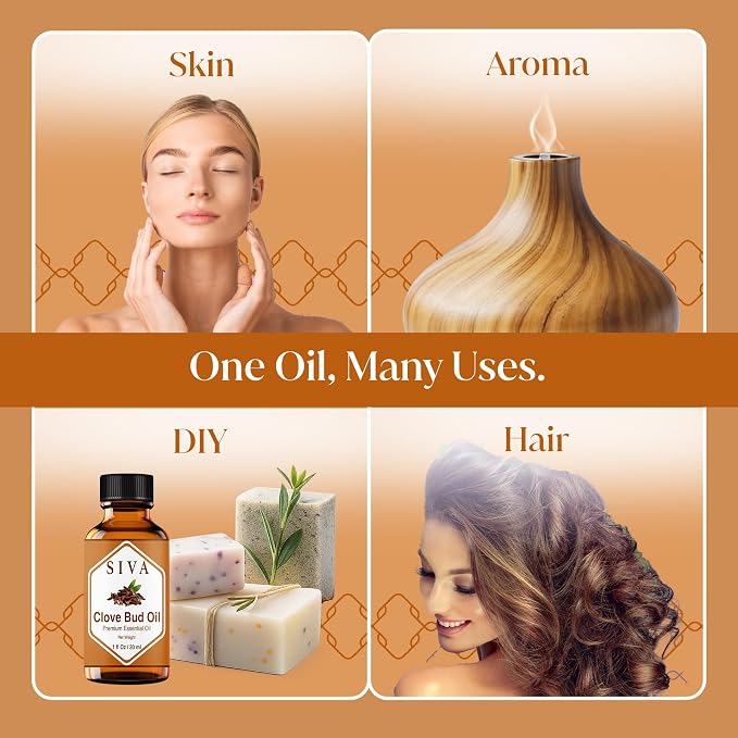 Siva Clove Bud Essential Oil 1 Fl Oz – for Diffuser, Skin & Hair Care – Ideal for Aromatherapy, Massage & DIY Blends- with Dropper