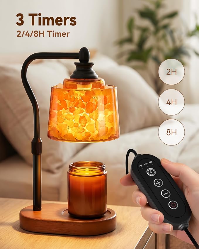 3-in-1 Candle Warmer Lamp with Timer Dimmable, Himalayan Salt Lamp & Passive Diffuser, Gifts for Women, House Warming Gifts, Wax Melt Warmer for Jar Candles (Black)
